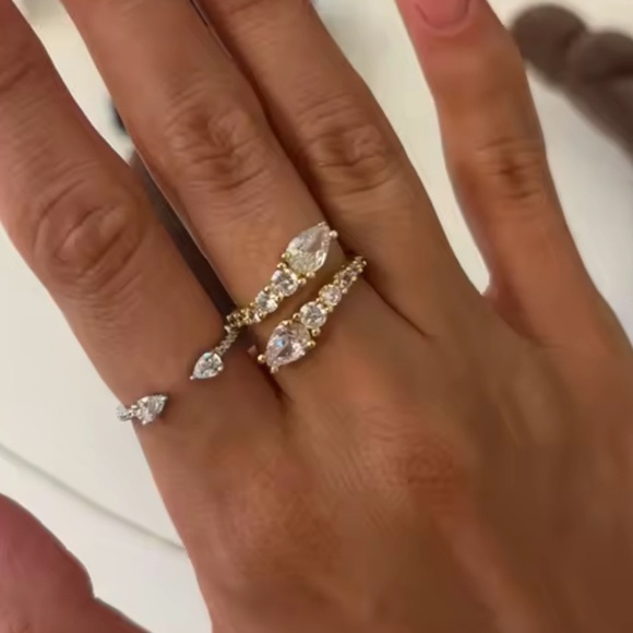 Adjustable Double Teardrop CZ Ring – Silver/Gold Finish - Picture 16 of 17